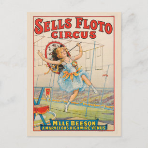 Circus Poster Of Tight-Rope Walker With A Parasol Postcard