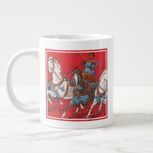 Circus Poster Of Two Men In Chariots Racing Large Coffee Mug (Left)