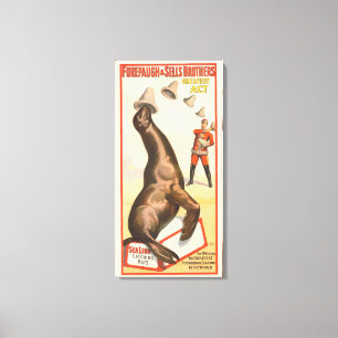 Circus Poster Showing A Sea Lion Catching Hats Canvas Print