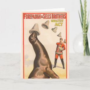 Circus Poster Showing A Sea Lion Catching Hats Card