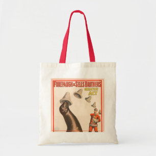 Circus Poster Showing A Sea Lion Catching Hats Tote Bag