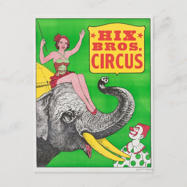 Circus Poster Showing A Woman An Riding Elephant. Postcard (Front)