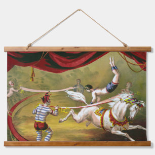 Circus Poster Showing Acrobat Performing On Horse. Hanging Tapestry