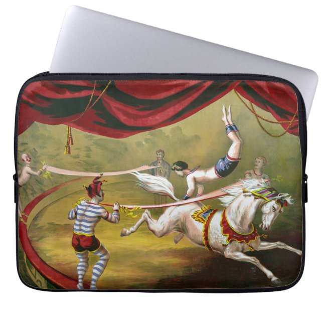 Circus Poster Showing Acrobat Performing On Horse. Laptop Sleeve (Front)