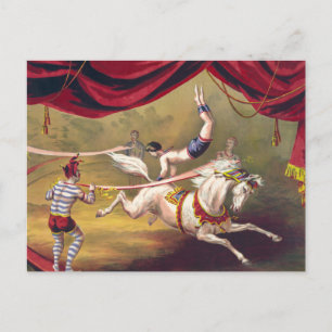 Circus poster showing acrobat performing on horse postcard