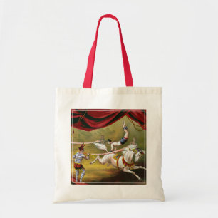 Circus Poster Showing Acrobat Performing On Horse. Tote Bag