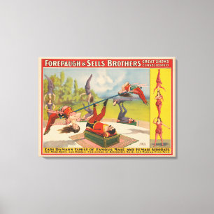 Circus Poster Showing Acrobatic Acts, Circa 1899. Canvas Print