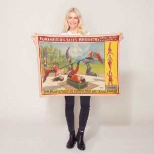 Circus Poster Showing Acrobatic Acts, Circa 1899. Fleece Blanket