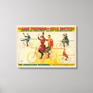 Circus Poster Showing Bicycle Riders On Tightrope Canvas Print