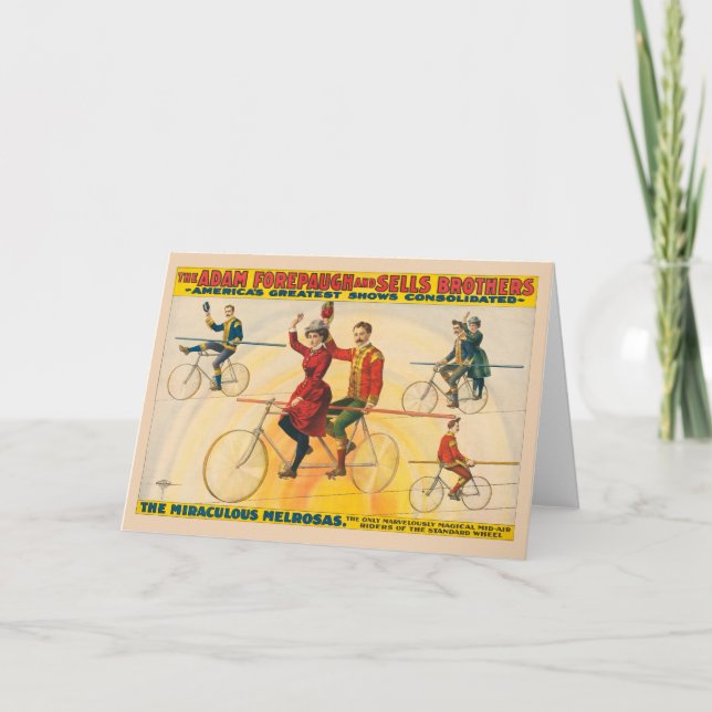 Circus Poster Showing Bicycle Riders On Tightrope Card (Front)