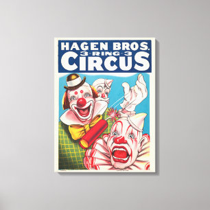 Circus Poster Showing Clown Faces And Fire Cracker Canvas Print