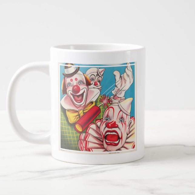 Circus Poster Showing Clown Faces And Fire Cracker Large Coffee Mug (Left)