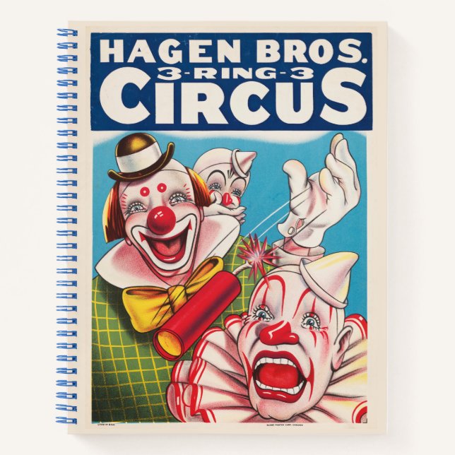 Circus Poster Showing Clown Faces And Fire Cracker Notebook (Front)