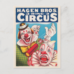 Circus Poster Showing Clown Faces And Fire Cracker Postcard