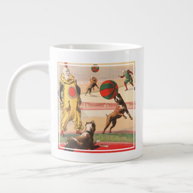 Circus Poster Showing Clowns With Performing Dogs Large Coffee Mug (Left)