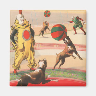 Circus Poster Showing Clowns With Performing Dogs Magnet