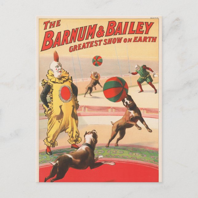 Circus Poster Showing Clowns With Performing Dogs Postcard (Front)