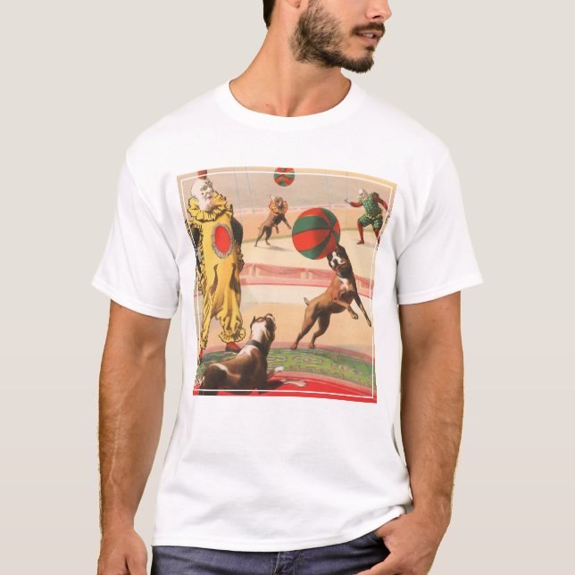 Circus Poster Showing Clowns With Performing Dogs T-Shirt (Front)