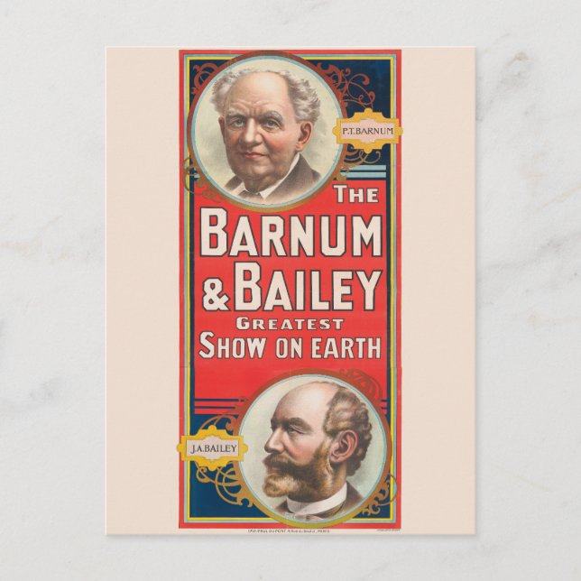 Circus Poster Showing Portraits Of Barnum & Bailey Postcard (Front)