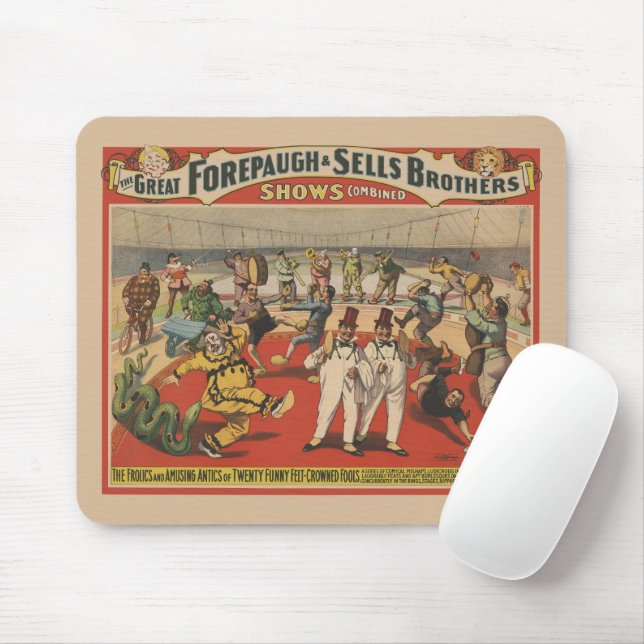 Circus Poster Showing The Amusing Antics Of Clowns Mouse Mat (With Mouse)