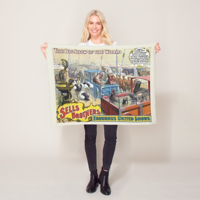 Circus Poster Showing Wild Animals In Cages Fleece Blanket (In Situ)