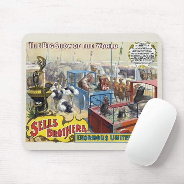 Circus Poster Showing Wild Animals In Cages Mouse Mat (With Mouse)