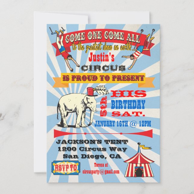 Circus Poster Style Party Invitations (Front)