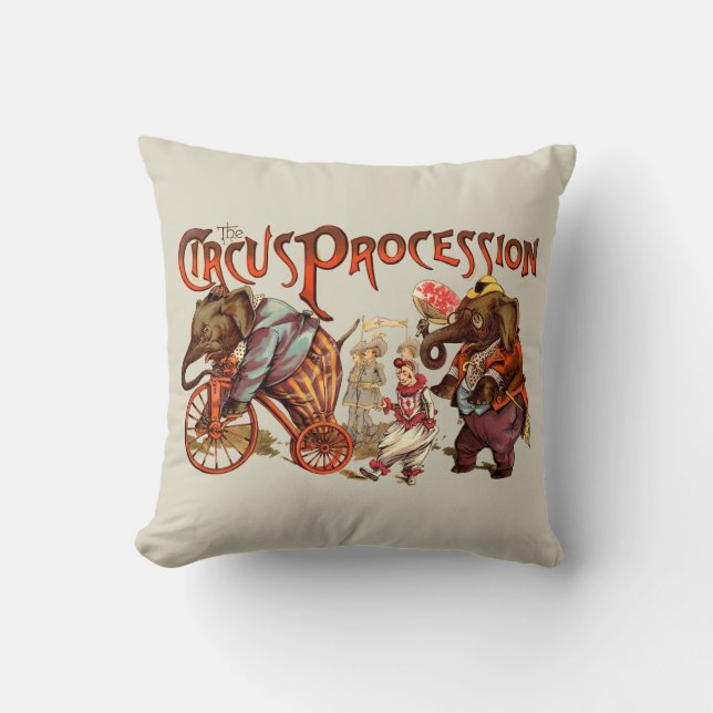 Circus Procession Elephant Antique Art Cushion (Front)