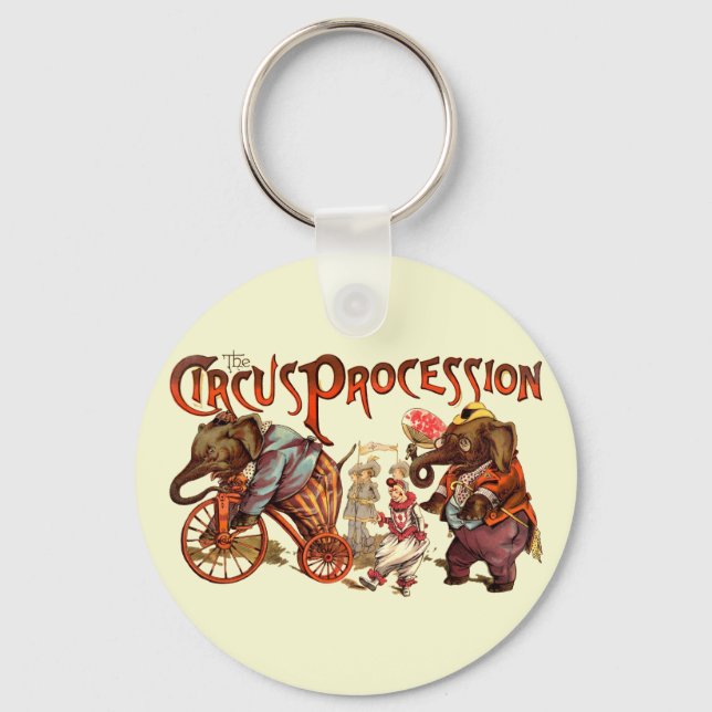 Circus Procession Elephant Antique Art Key Ring (Front)