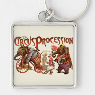 Circus Procession Elephant Antique Art Key Ring