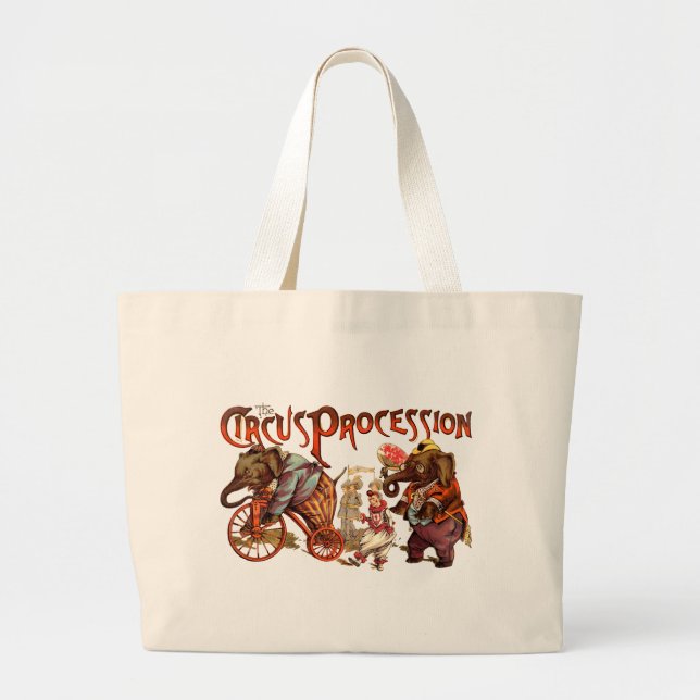 Circus Procession Elephant Antique Art Large Tote Bag (Front)