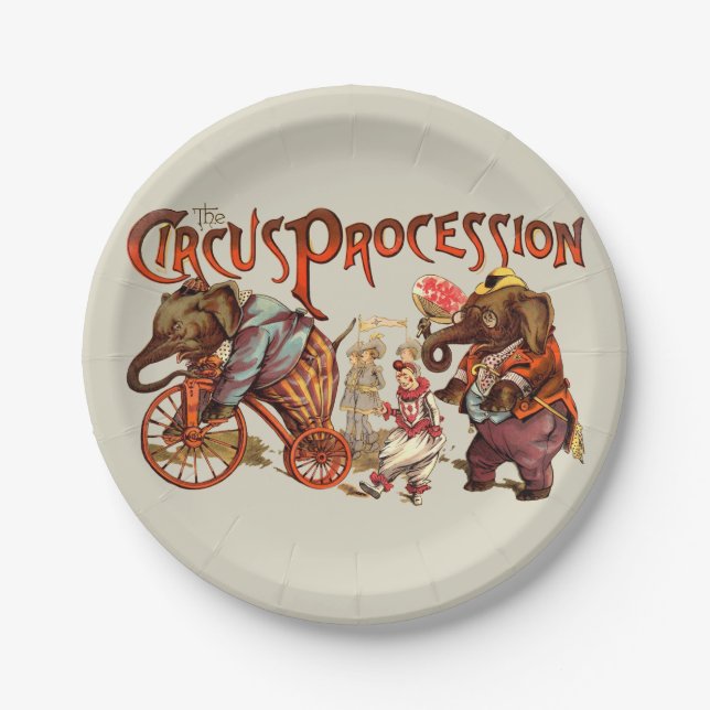 Circus Procession Elephant Antique Art Paper Plate (Front)