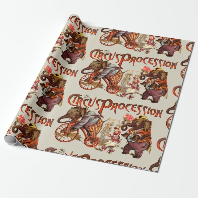 Circus Procession Elephant Antique Art Wrapping Paper (Unrolled)