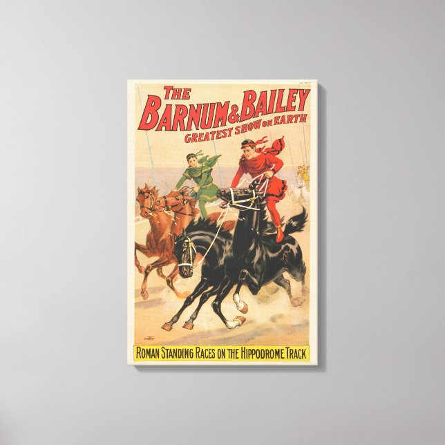 Circus Races With Men Straddling Two Horses. Canvas Print (Front)