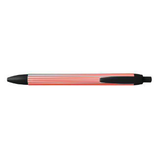 Circus Red and White Cabana Stripes Black Ink Pen