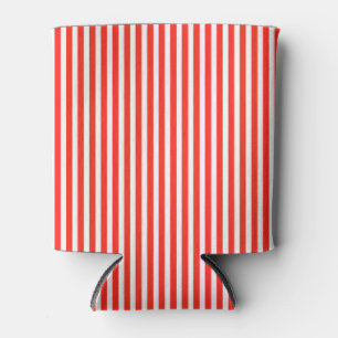 Circus Red and White Cabana Stripes Can Cooler
