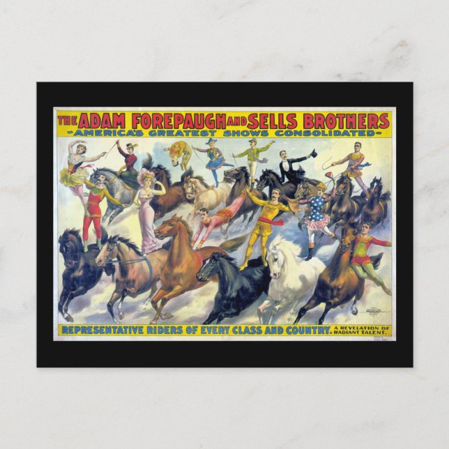 Circus Riders Vintage Theatre Poster Postcard (Front)