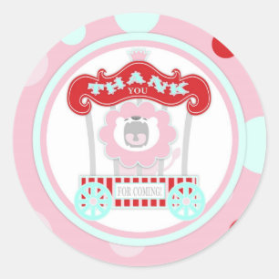 Circus Roaring Lion Birthday Pink Classic Round Sticker