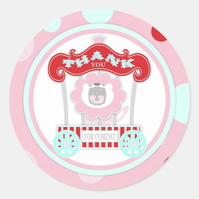 Circus Roaring Lion Birthday Pink Classic Round Sticker (Front)