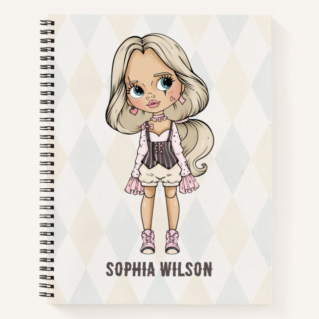 Circus School Pink Harlequin Girl  Notebook (Front)