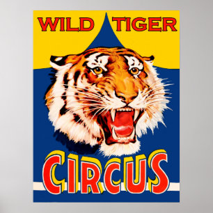 Circus show, wild tiger, vintage poster