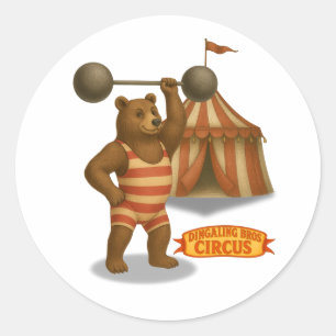 Circus strong-bear classic round sticker