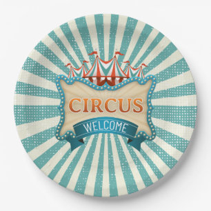 Circus Teal Red Tent Birthday Party Paper Plate