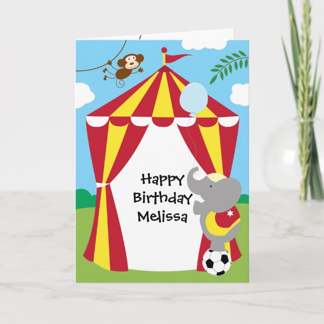 Circus Tent and Animals Birthday Card (Front)