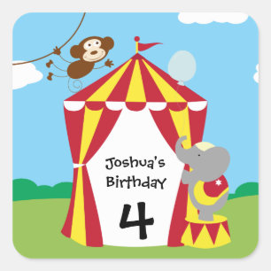Circus Tent and Animals Birthday Stickers