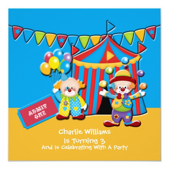 Circus Tent and Clowns Birthday Party Card