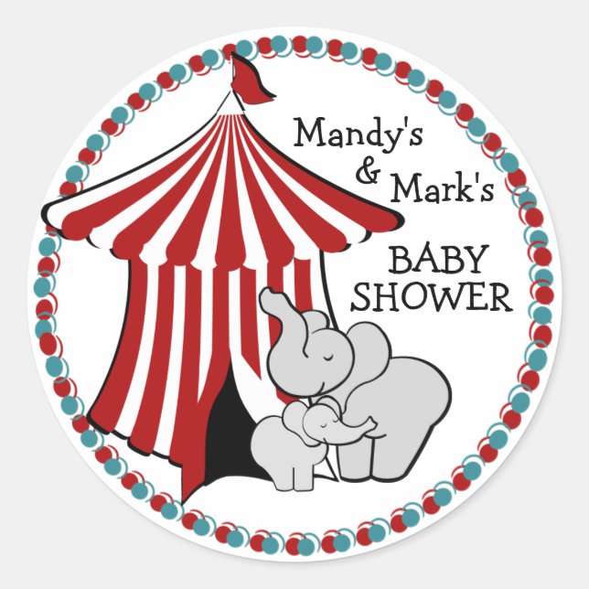 Circus Tent Baby Elephant Classic Round Sticker (Front)