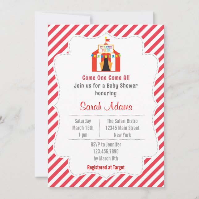 Circus Tent Baby Shower Invitation Red (Front)