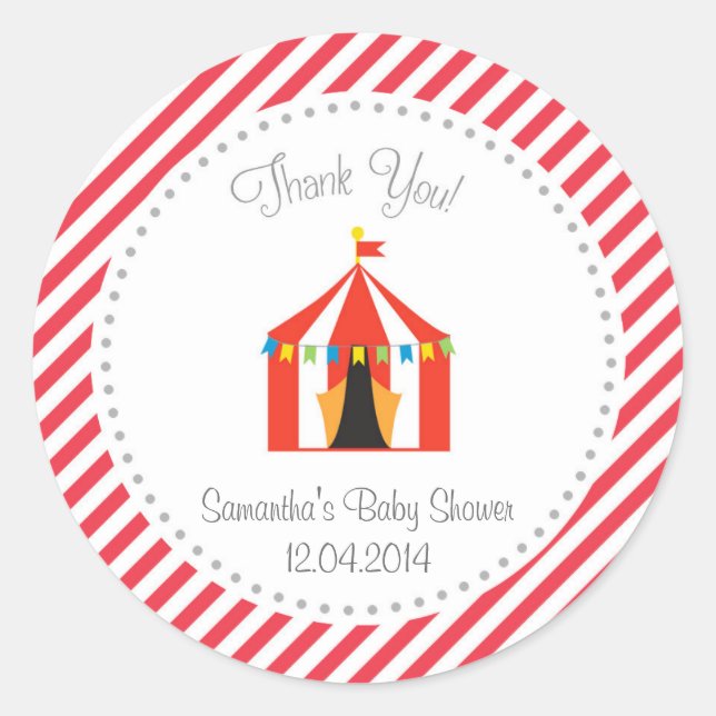 Circus Tent Baby Shower Thank You Sticker Red (Front)
