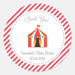 Circus Tent Baby Shower Thank You Sticker Red